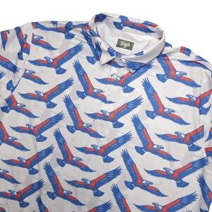Waggle Polo Shirt Mens 2XL White‎ Blue Red Eagle Print Golf Performance Stretch